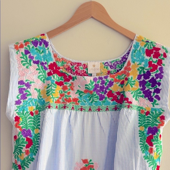 j. marie Dresses & Skirts - J. Marie Embroidered Pinstripe Sleeveless Dress with Floral Design L